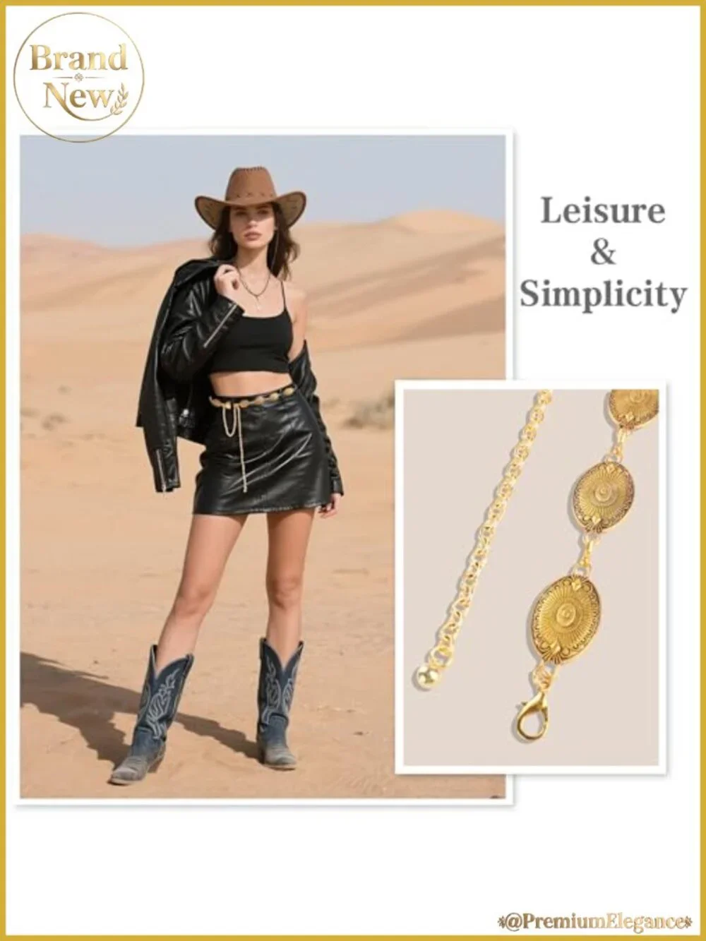Western Metal Chain Belt Women Concho Link Turquoise Waist Belt for Jeans